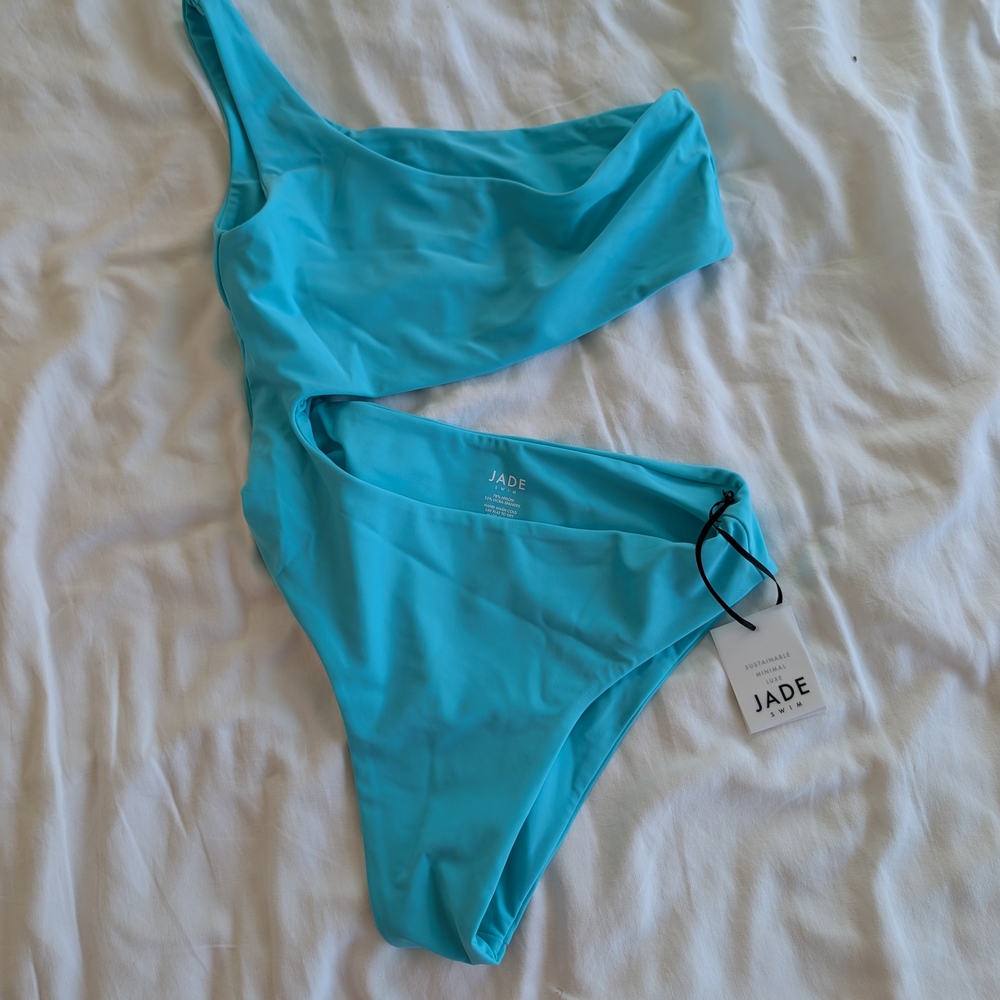 Jade One-Shoulder Cutout Swimsuit in Blue